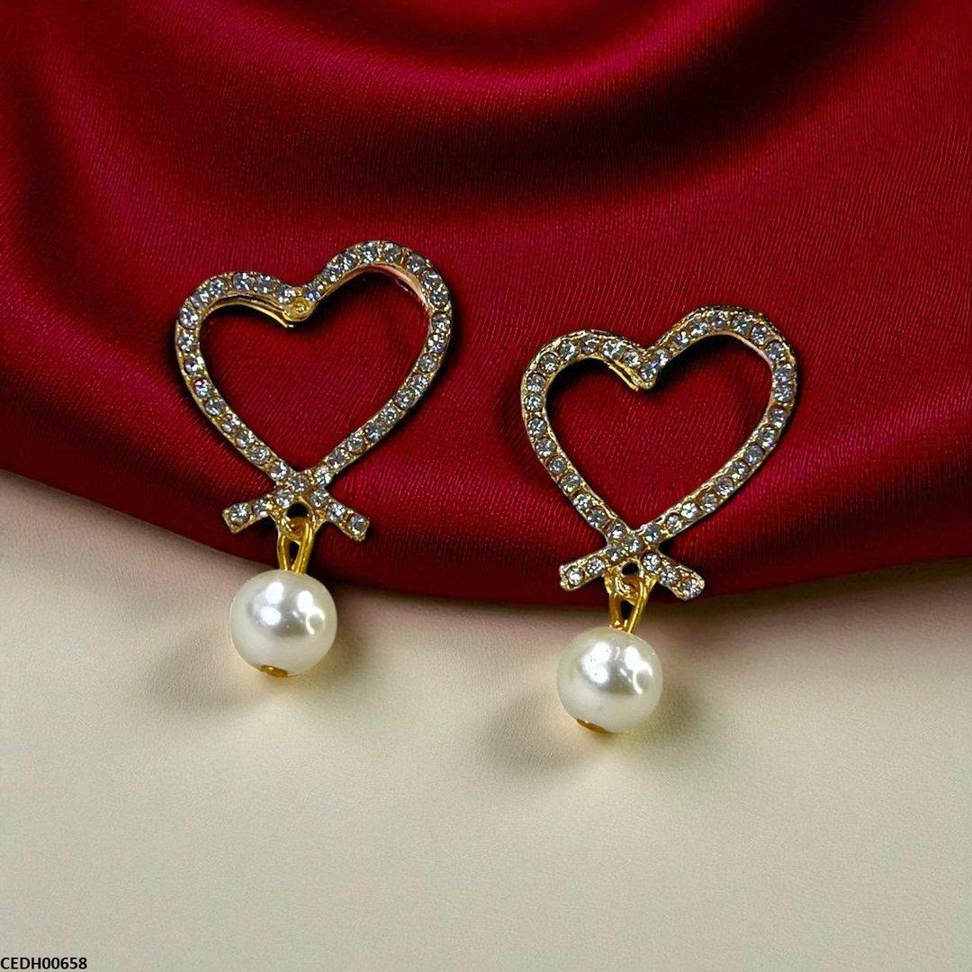 Heart Pearl Drop Earrings - CEDH00658 SDQ