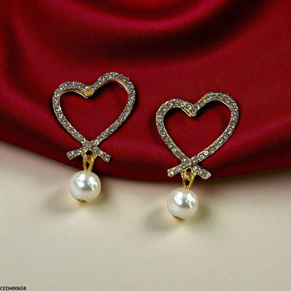 Heart Pearl Drop Earrings - CEDH00658 SDQ