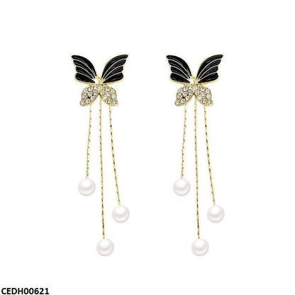 Butterfly/Pearl Drop Earrings - CEDH00621 LSH CEDH
