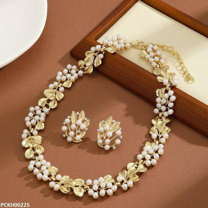 Golden Leaf Pearl Choker Set - PCKH00225 SDQ