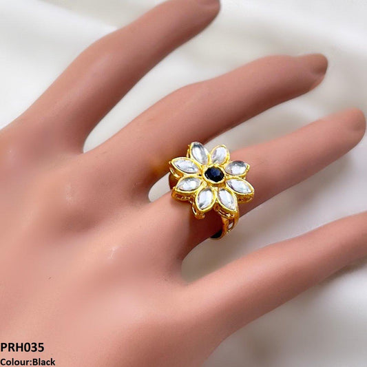 Black Crystal Flower Ring Adjustable - PRH035 FRN