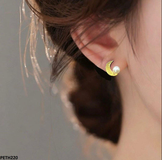 Pearl/Moon Golden Tops Earrings - PETH220 SDQ