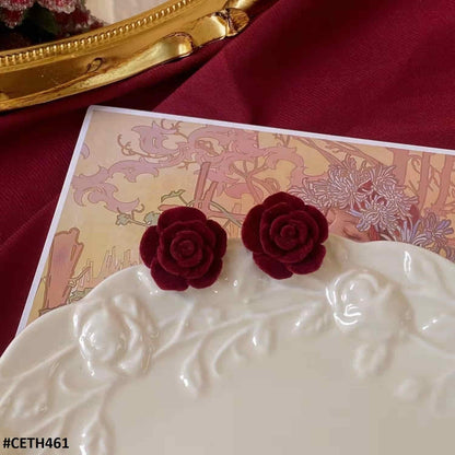 Velvet Red Rose Mini Stud Earrings - CETH461 ZHL