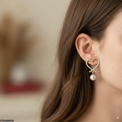 Heart Pearl Drop Earrings - CEDH00658 SDQ