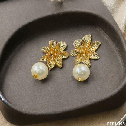 Korean Flower Pearl Drop Earrings - PEDH098 SDQ