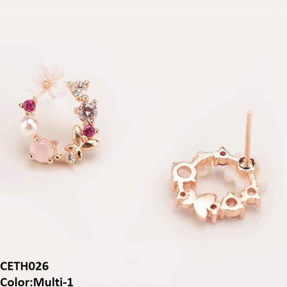 Crystal Flower Round Stud Earrings Pair - CETH026 SDQ
