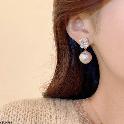 Round Pearl Drop Earrings - CEDH563 HJF