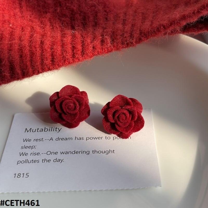 Velvet Red Rose Mini Stud Earrings - CETH461 ZHL