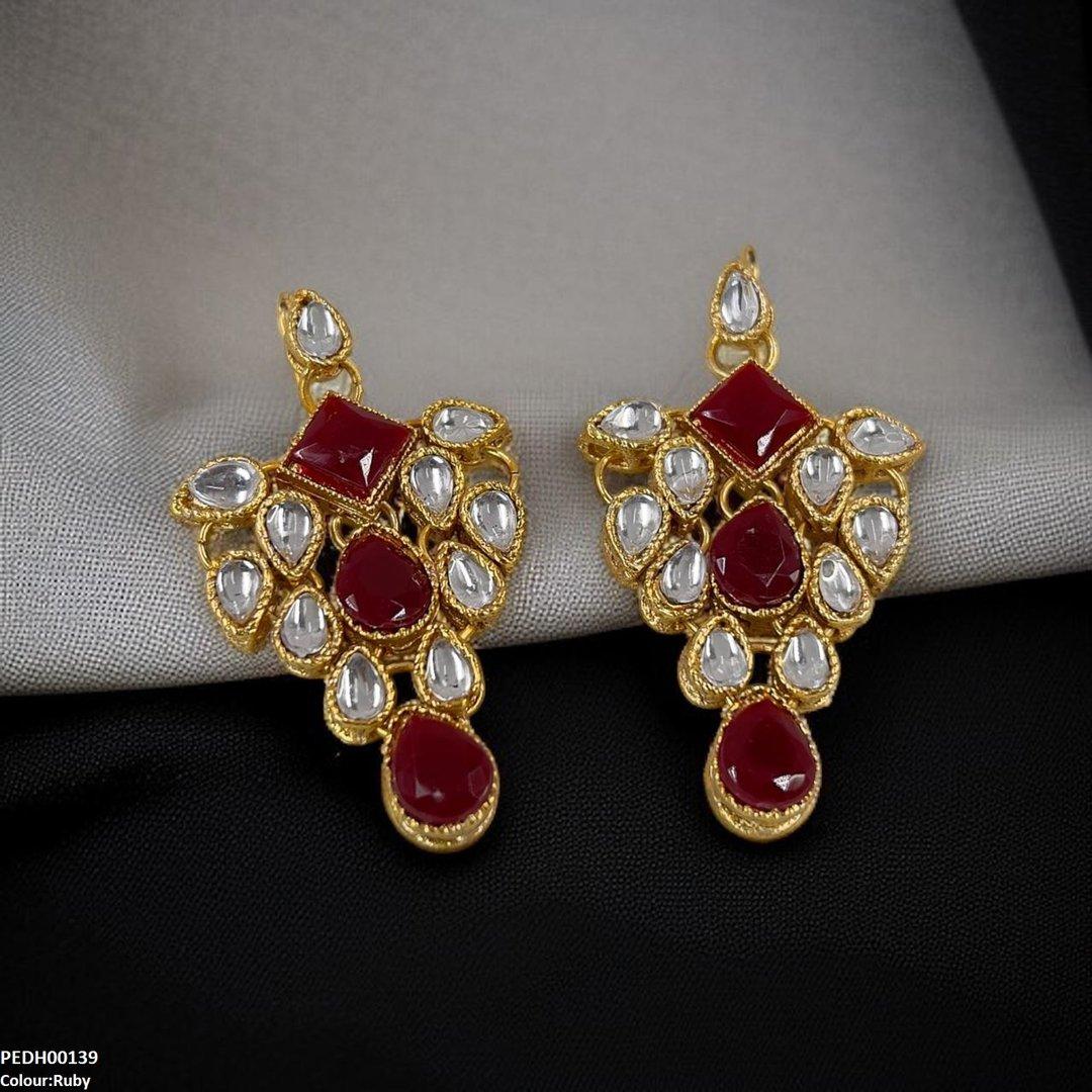 Golden Ruby Tear Drop Earrings - PEDH00139 FRN