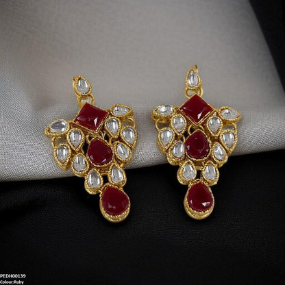 Golden Ruby Tear Drop Earrings - PEDH00139 FRN
