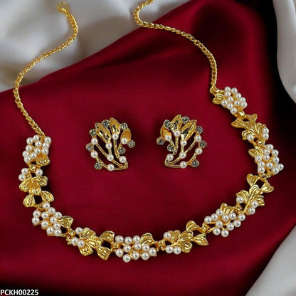Golden Leaf Pearl Choker Set - PCKH00225 SDQ