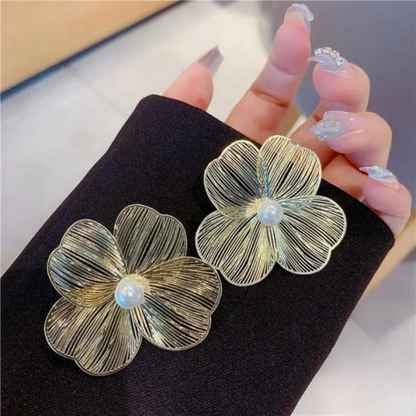 Golden Foil Pearl Korean Earrings - CETH01040